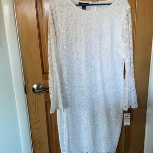 NWT White lace midi dress with bell sleeves